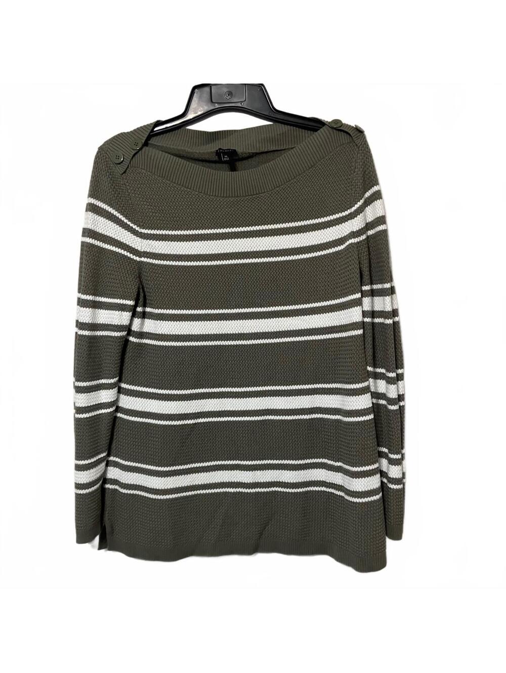 Talbots Cottagecore Indie Minimalist Green White Striped Knit Women's Sweater XL